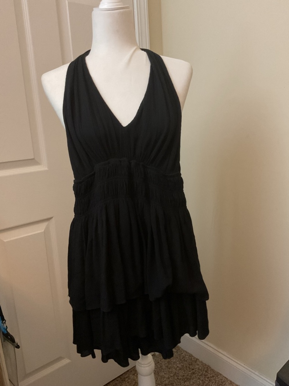 Mustard Seed Black Halter Tiered Mini Dress